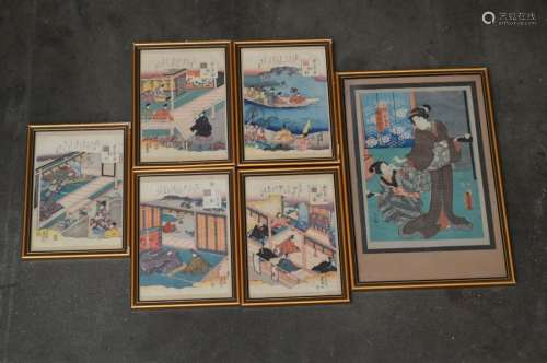 Série de 6 estampes japonaises. 25x19