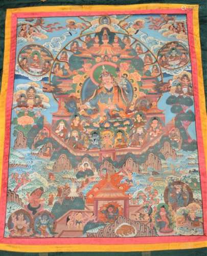 Tanka tibétain à décors de personnages. 85x64