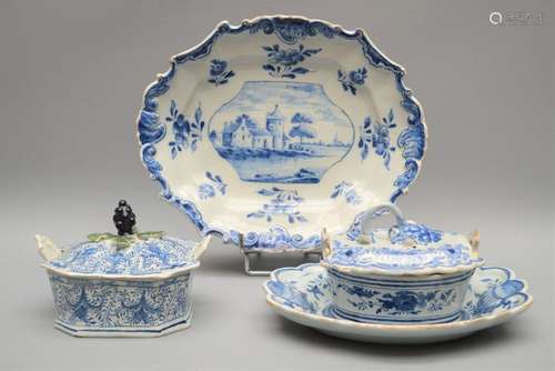 Paire de compotiers et assiette Delft. Restauratio…