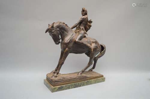 Bronze d'un cavalier indien. Signé A.P.Porcker ? h…