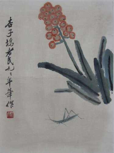 A CHINESE HAND-DRAWN PAINTING PAGES OF FLOWERS AND INSECTS SIGNED BY 齊白石（1864 - 1957） 花卉和昆蟲 鏡片
