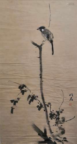 A CHINESE HAND-DRAWN PAINTING SCROLL OF BIRD OF THE SONG DYNASTY SIGNED BY 蔣明君  擬宋人筆意