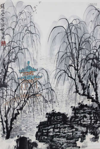 A CHINESE HAND-DRAWN PAINTING SCROLL OF LANDSCAPE SIGNED BY 錢松岩 ( 1899- 1985  ) 家鄉風光