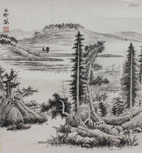 A CHINESE HAND-DRAWN PAINTING SCROLL OF LANDSCAPE SIGNED BY 謝稚柳 ( 1910- 1997  )  擬宋人山水