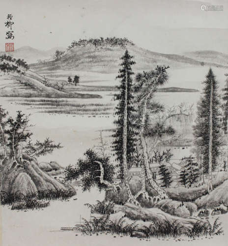 A CHINESE HAND-DRAWN PAINTING SCROLL OF LANDSCAPE SIGNED BY 謝稚柳 ( 1910- 1997  )  擬宋人山水