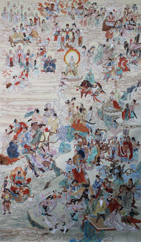 A CHINESE HAND-DRAWN PAINTING SCROLL OF COLLECTION OF CHINESE IMMORTALS SIGNED BY UNKNOW 群仙圖