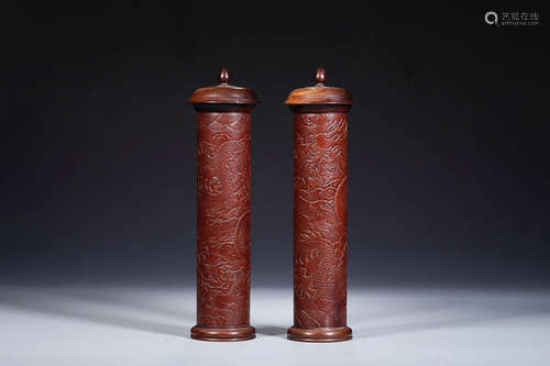 GUANGXU MARK GOURD INCENSE TUBE IN PAIR