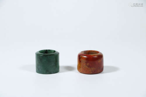 JADEITE AND RED AMBER BANZHI IN PAIR