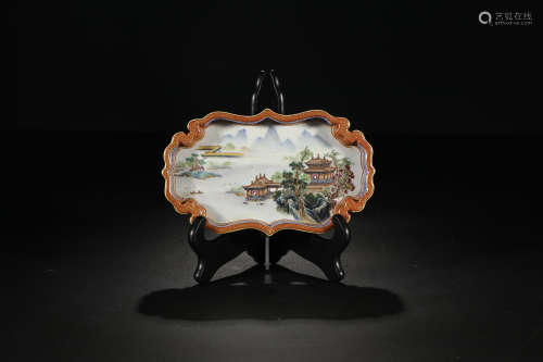 QIANLONG MARK FAMILLE ROSE SUNFLOWER-MOUTH PLATE
