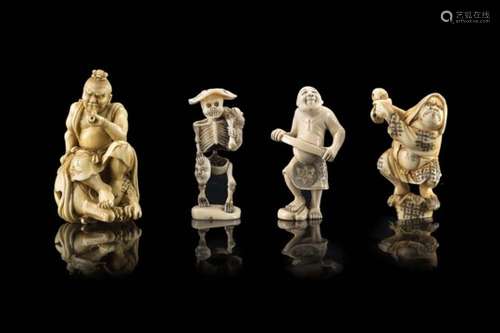 Four ivory netsukes, signedJapan, Meiji period (1868-1912)(h. max 6 cm.)This lot may be subject to