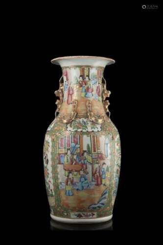 A Cantonese Famille Rose vase decorated with figures in interior scenes (slight defects)China,