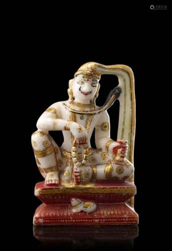 Indian ManufactureAn alabaster sculpture of Shiva (Mahesh the destroyer), with coloured details(h.