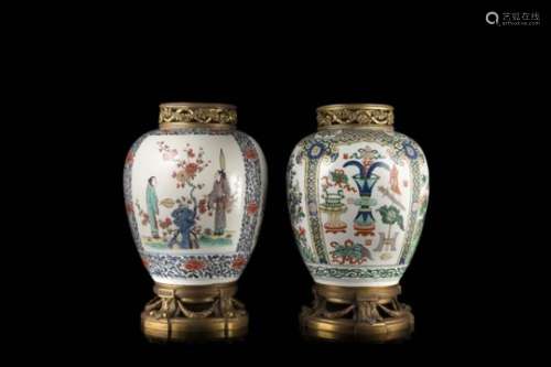 A Famille Verte potiche and a Kakiemon-style potiche, with gilt bronze mounts (slight defects)