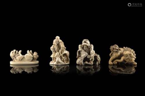 Four ivory netsukes, signedJapan, Meiji period (1868-1912)(l. max 4.5 cm.)This lot may be subject to