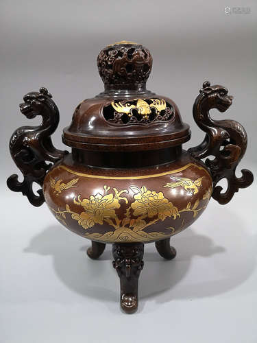 PURPLE BRONZE GILDED XI'SHANG'MEI'SHAO' BAT PATTERN CENSER