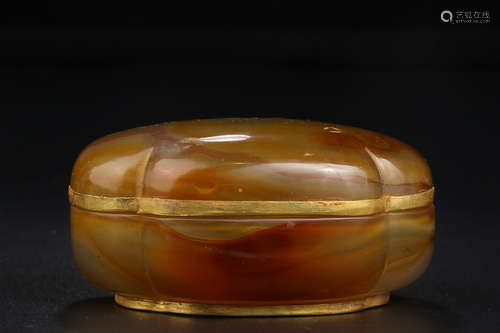 AMBER WITH GOLD INLAID CAPPING BOX