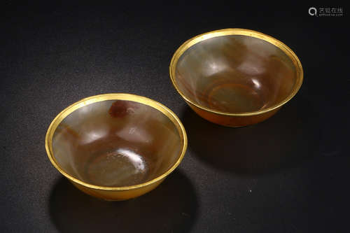 AMBER WITH GOLD BOWL IN PAIR