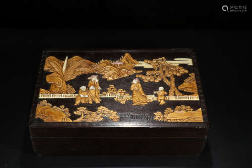 ZITAN WOOD CAPPING BOX WITH HUANGYANG WOOD INLAID