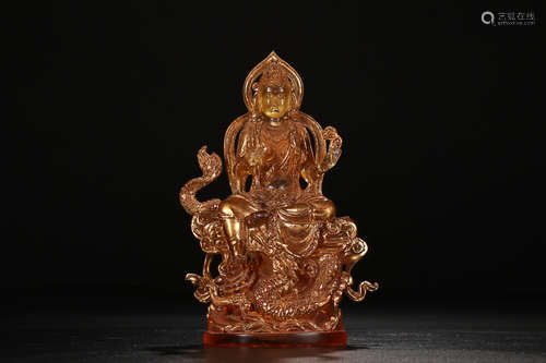 QIANLONG MARK GILT GLASS GUANYIN ORNAMENT