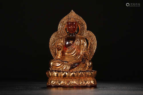 QIANLONG MARK GILT GLASS SAKYAMMUNI