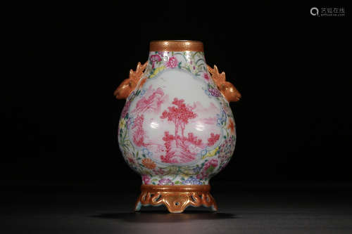 QIANLONG MARK FAMILLE ROSE ZUN VASE