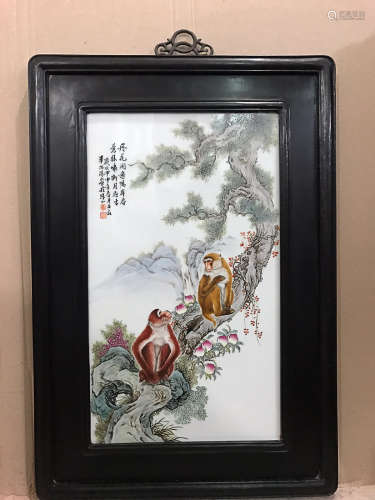 PORCELAIN PAINTING BY ZHU'SHAN'BA'YOU WITH HEITAN WOOD