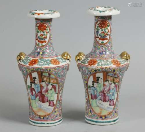 pair of Chinese famille rose vases, possibly 19th c.