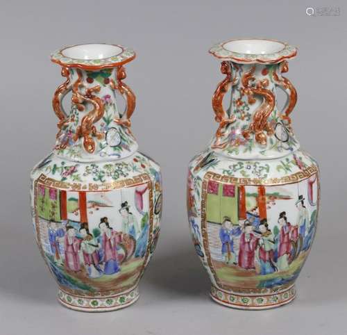 pair of Chinese famille rose vases, possibly 19th c.