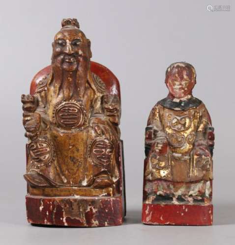 2 Chinese wooden figural carvings, possibly 19th c.