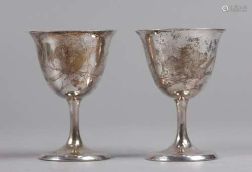 pair of Chinese silver wine cups, possibly 19th c.