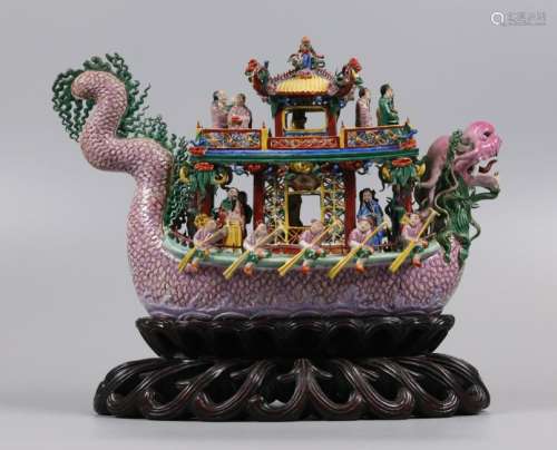 Chinese multicolor porcelain boat, possibly 19th c.