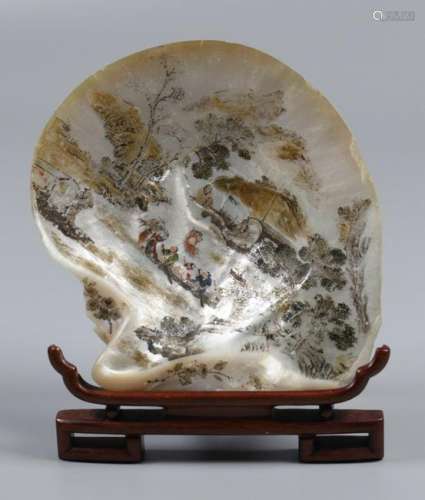 painted Chinese mother of pearl shell, possibly 19th c.