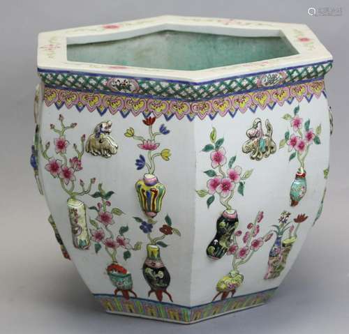 Chinese hexagonal porcelain fishbowl