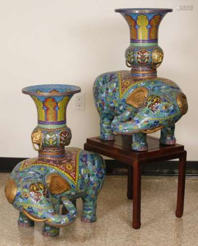 pair of Chinese cloisonne elephants