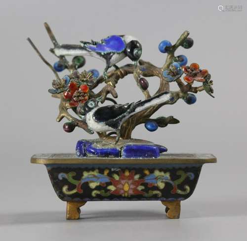 Chinese enamel bonsai flower tree on cloisonne base