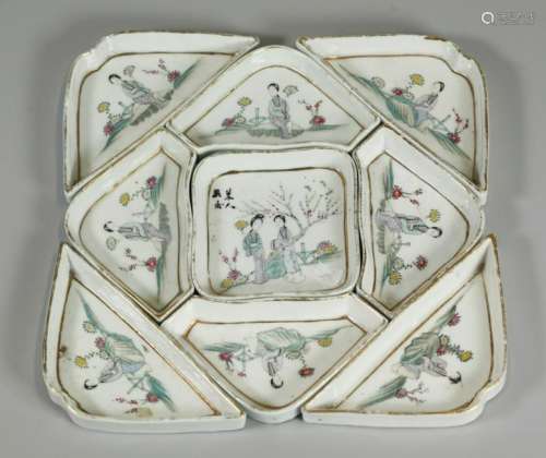set of Chinese porcelain meat box trays