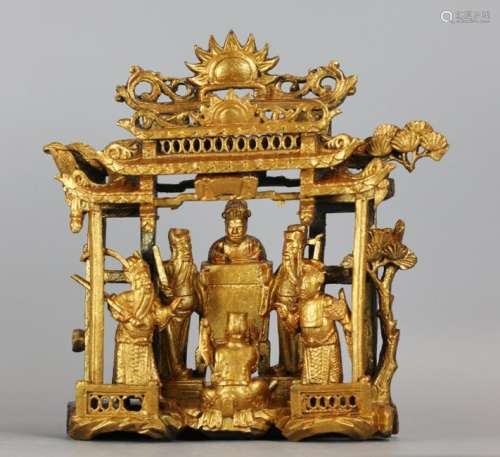 Chinese wood carving of shrine scene, possibly 19th c.
