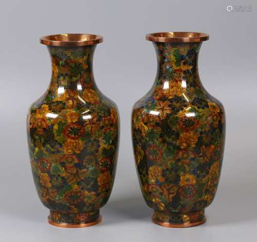 pair of Chinese cloisonne vases