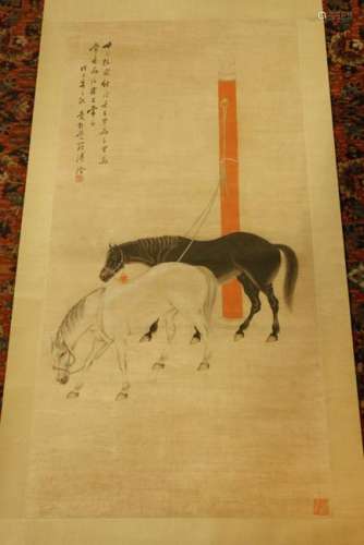 Chinese watercolor painting w/ horse motif