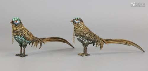 pair of Chinese gilt silver bird form boxes