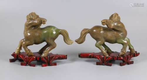 pair of Chinese jade horse carvings