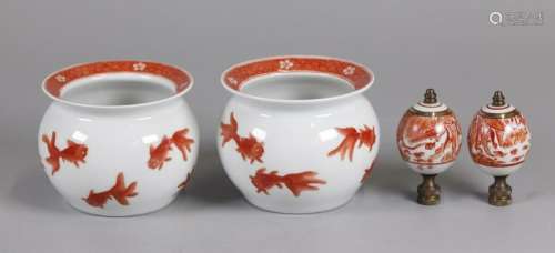 4 Chinese iron red decorated porcelain wares