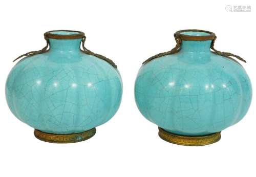 Pr. Chinese Robin's Egg Blue Crackle Vases