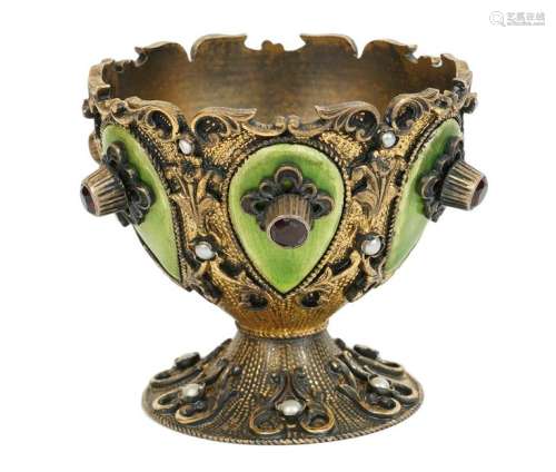 European Gilt Sterling & Jeweled Guilloche Cup