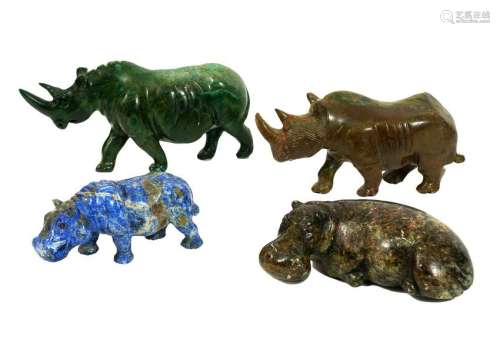 4 Stone Animal Figures Including Lapis & Malachite
