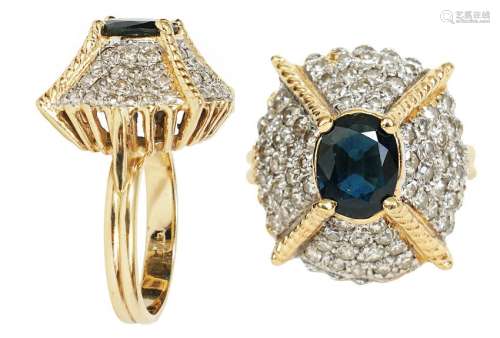 Diamond, 14kt Gold and Sapphire Ring
