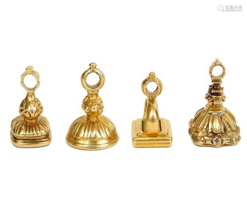4 English Gold Miniature Seal Fobs