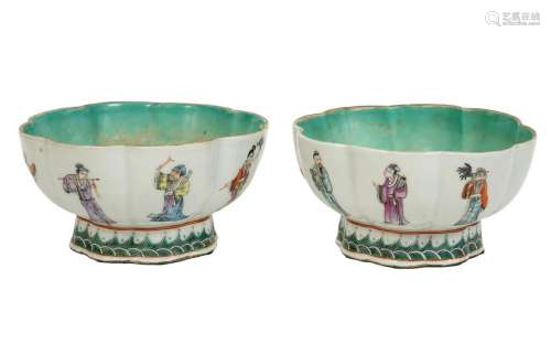 Pair Chinese Scallop Shaped Pedestal Bowls