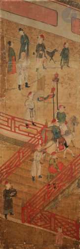 CHINE - XVIIIe siècle Ensemble de deux fragments de peintures, encre et couleurs sur soie,