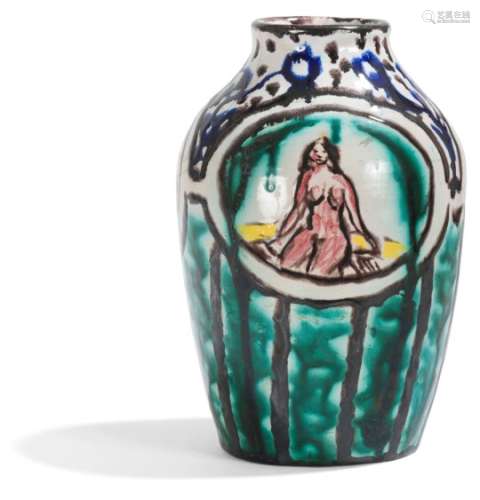 JEAN RENOIR (1894-1979) Baigneuses Vase balustre à col annulaire. Épreuve en céramique émaillée